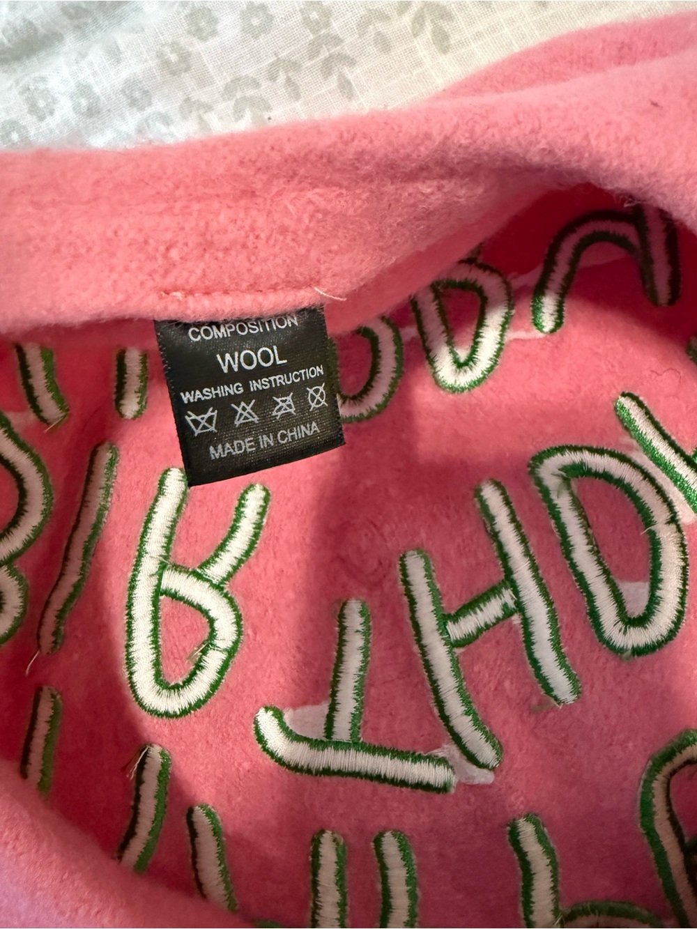 Pink Wool Embroidered 'Happee Birthdae Harry' Beret - Picture 3 of 3